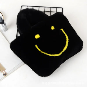 Smiley Face Women Plush Shoulder Bag Soft Faux Fur Chain Messenger Bag