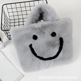 Smiley Face Women Plush Shoulder Bag Soft Faux Fur Chain Messenger Bag