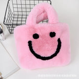 Smiley Face Women Plush Shoulder Bag Soft Faux Fur Chain Messenger Bag