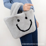 Smiley Face Women Plush Shoulder Bag Soft Faux Fur Chain Messenger Bag