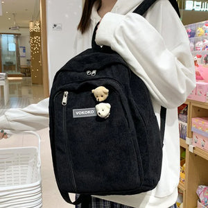 Soft Corduroy Woman Backpack School Backpack for Teenage Girls
