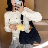 Soft Cotton Cloth Lady Shoulder Bag Summer Bow Plaid Shopper Bags for Women
