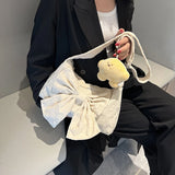 Soft Cotton Cloth Lady Shoulder Bag Summer Bow Plaid Shopper Bags for Women