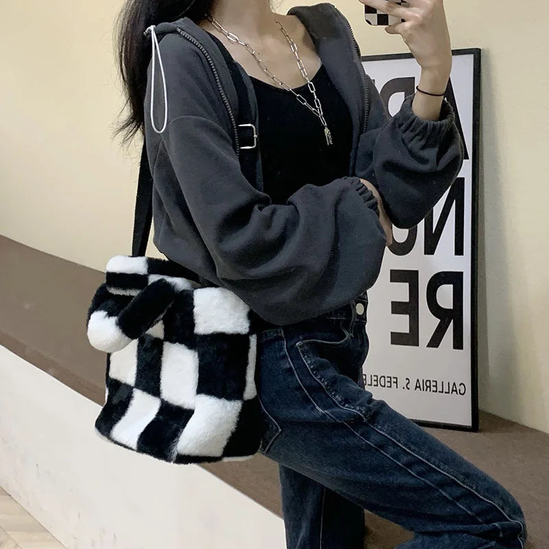 Soft Plush Small Tote Women Handbags Lady Handbags Casual Shopper Bag...
