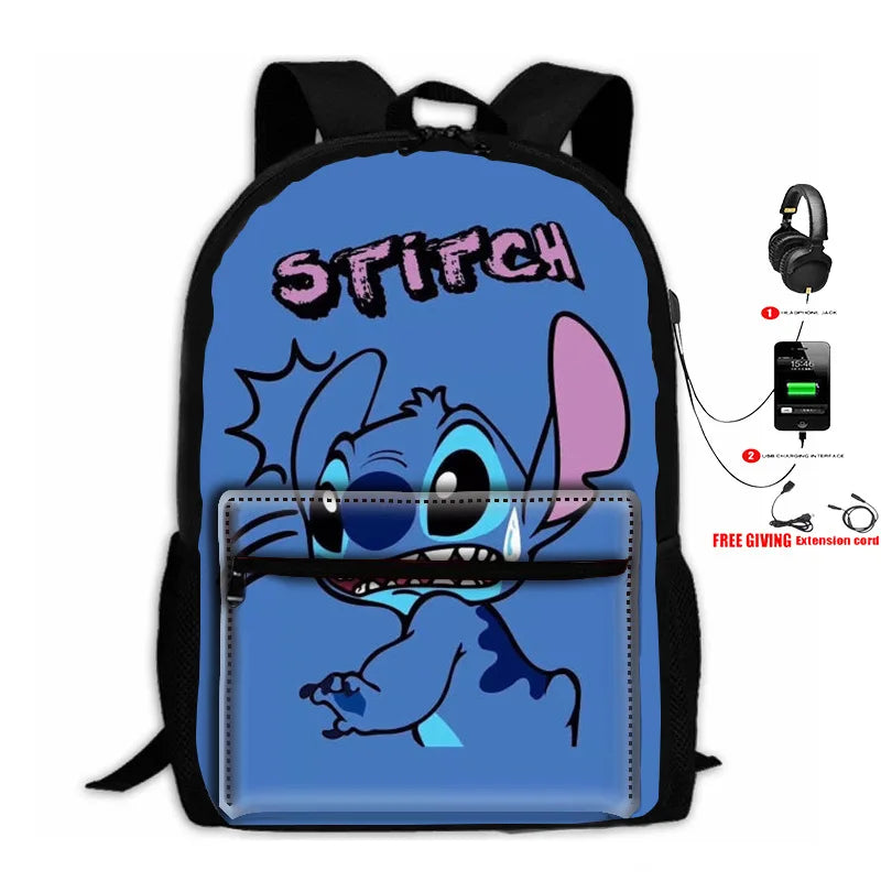 Stitch USB Charging Backpack LaptopTravel Backpack For Girls Women