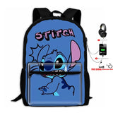 Stitch USB Charging Backpack LaptopTravel Backpack For Girls Women