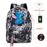 Stitch Woman Backpack USB Charging School Bags Travel Laptop Mochila Escolar