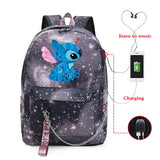 Stitch Woman Backpack USB Charging School Bags Travel Laptop Mochila Escolar
