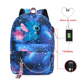 Stitch Woman Backpack USB Charging School Bags Travel Laptop Mochila Escolar