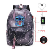 Stitch Woman Backpack USB Charging School Bags Travel Laptop Mochila Escolar
