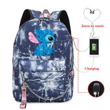 Stitch Woman Backpack USB Charging School Bags Travel Laptop Mochila Escolar