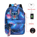 Stitch Woman Backpack USB Charging School Bags Travel Laptop Mochila Escolar