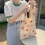 Strawberry Tote Bag Peach Print Eco Shoulder Bags