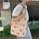 Strawberry Tote Bag Peach Print Eco Shoulder Bags