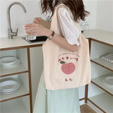 Strawberry Tote Bag Peach Print Eco Shoulder Bags