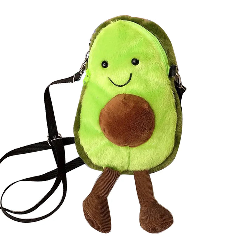 Plush Avocado Crossbody Bag for Girls - Cute Fruit Satchel Handbag