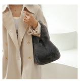 Women's Soft Faux Fur Wristlets Bag Warm Winter Fluffy Bucket Sac