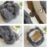 Women's Soft Faux Fur Wristlets Bag Warm Winter Fluffy Bucket Sac