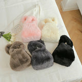 Women's Soft Faux Fur Wristlets Bag Warm Winter Fluffy Bucket Sac