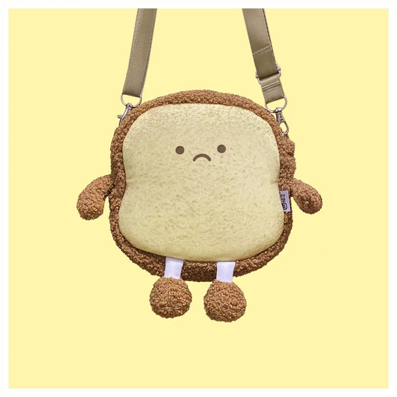 Smiley Toast Bread Crossbody Bag Plush Cartoon Girls Purses Handbags