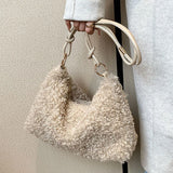 Women's Winter Faux Fur Tote Bag Soft Handbag Purse