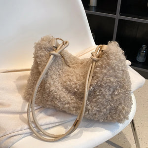 Women's Winter Faux Fur Tote Bag Soft Handbag Purse
