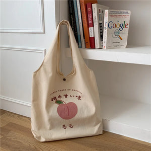 Japanese Peach Print Tote Bag Eco Shoulder Bags for Women