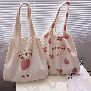 Peach Print Eco Shoulder Bag for School Girls and Women