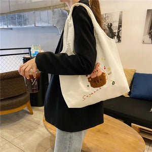 Embroidered Canvas Tote Bag for Women - Reusable Shopping Beach Bag