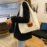 Embroidered Canvas Tote Bag for Women - Reusable Shopping Beach Bag