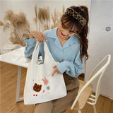 Embroidered Canvas Tote Bag for Women - Reusable Shopping Beach Bag