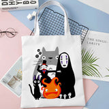 Totoro Print Canvas Tote Bag Harajuku Reusable Shopper Handbag