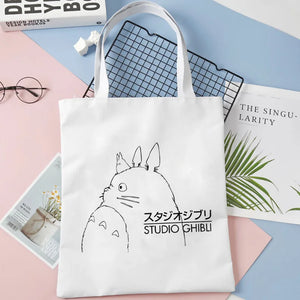 Totoro Print Canvas Tote Bag Harajuku Reusable Shopper Handbag