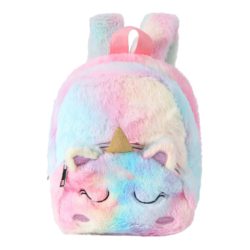 Unicorn Backpack Soft Fur Schoolbag for Kids