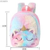 Unicorn Backpack Soft Fur Schoolbag for Kids