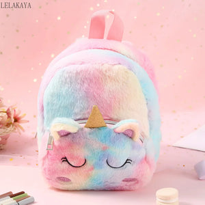 Unicorn Backpack Soft Fur Schoolbag for Kids
