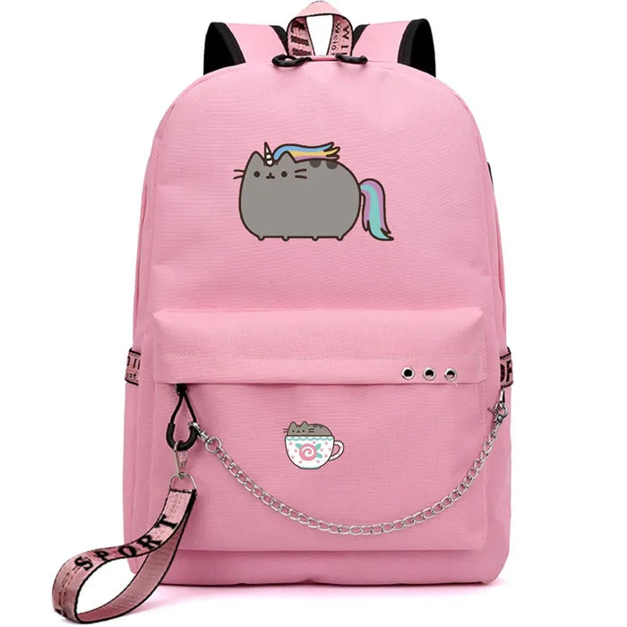 Unicorn Cat USB Port Backpack School Bags for Boys Girls