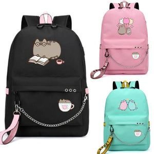 Unicorn Cat USB Port Backpack School Bags for Boys Girls