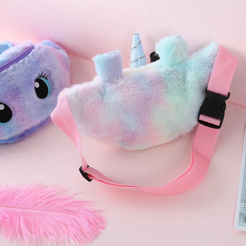 Unicorn Children's Fanny Pack Girls Waist Bag Plush Toys Belt Gradient Chest Bag