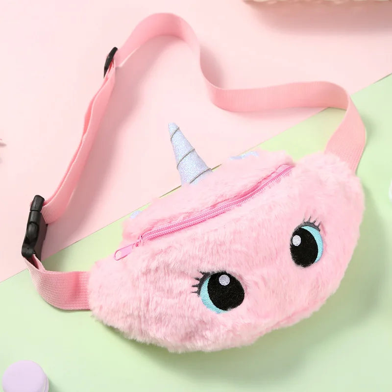 Unicorn Kids Fanny Pack Waist Bag Plush Belt Gradient Coin Purse