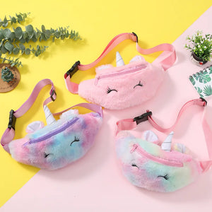 Unicorn Kids Fanny Pack Waist Bag Plush Belt Gradient Coin Purse