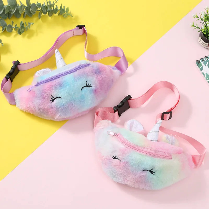 Unicorn Kids Fanny Pack Waist Bag Plush Belt Gradient Coin Purse