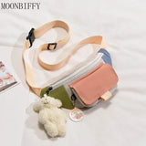 Canvas Patchwork Fanny Pack for Women Crossbody Chest Bag