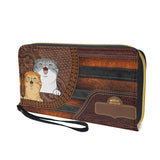 Cat Leather Purse Clutch Wallet Zip Around Cash Holder for Women