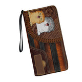 Cat Leather Purse Clutch Wallet Zip Around Cash Holder for Women