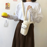 Plush Shoulder Bag Portable Water Cup Soft Bucket Handbag