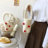 Plush Shoulder Bag Portable Water Cup Soft Bucket Handbag