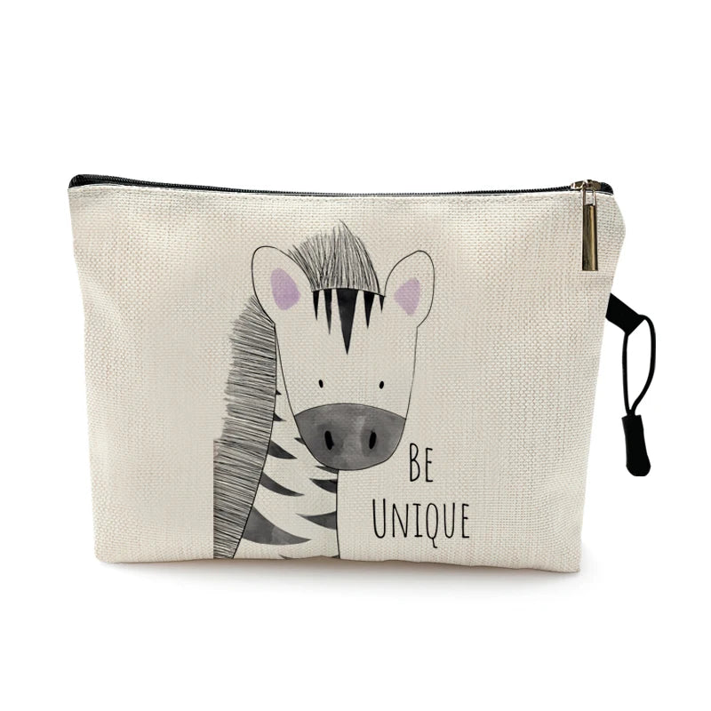 Watercolor Animal Prints Cosmetic Case Woman Cartoon Dinosaur Bear Makeup Bag