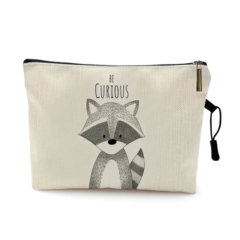 Watercolor Animal Prints Cosmetic Case Woman Cartoon Dinosaur Bear Makeup Bag
