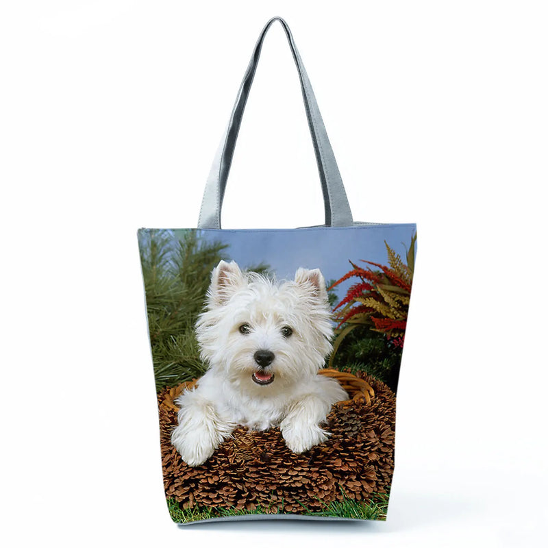 Customizable Pug Retriever Shopping Bag Foldable Shoulder Bag for Women